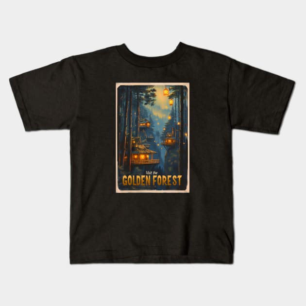 Visit the Golden Forest - Vintage Travel Poster - Fantasy Kids T-Shirt by Fenay-Designs